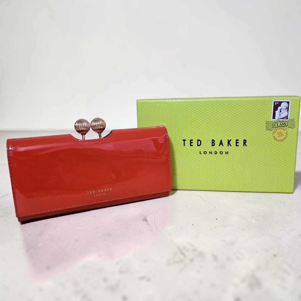 Ted Baker Women's Red Folded Pink Interior Tigers Clutch Wallet Pockets Box READ